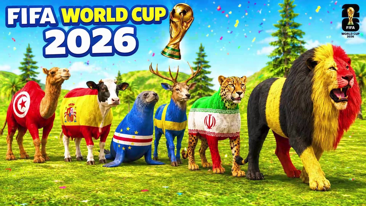 Paint Animals Cross Fountain in Football Ground  Lion, Cheetah, Cow, Elephant & Seal FIFA World Cup 2026 Clash thumnail