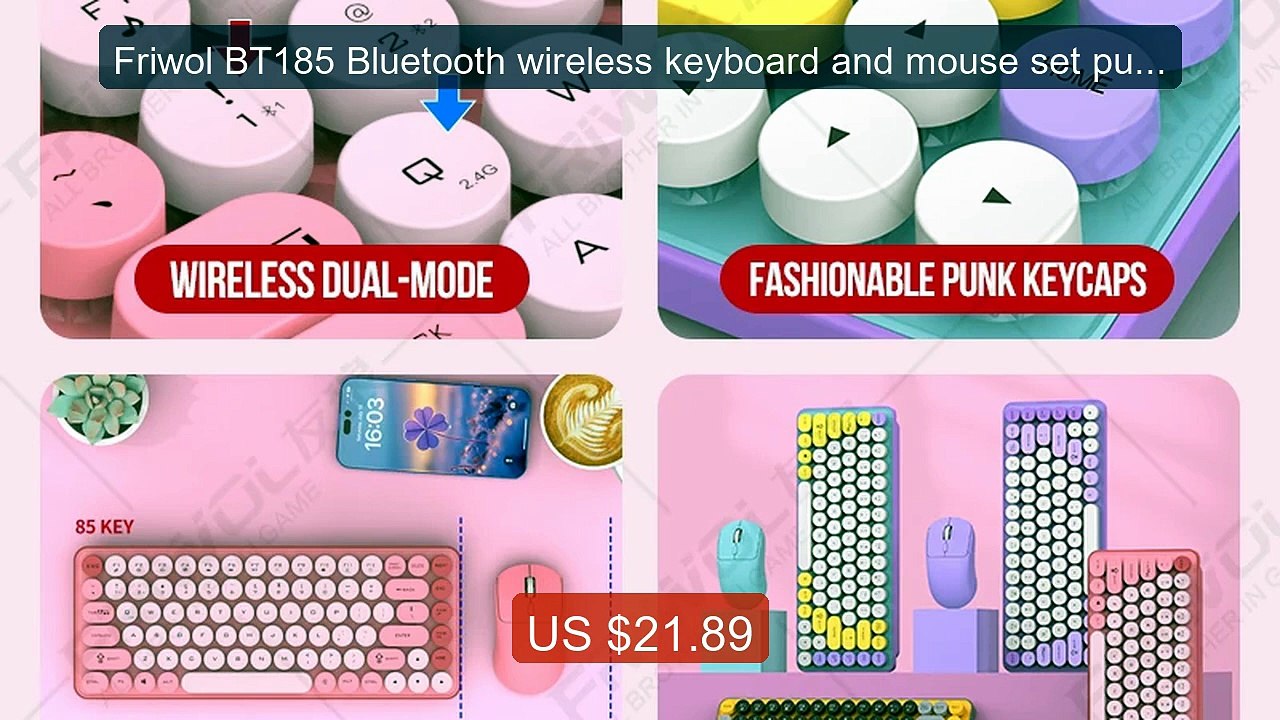 Friwol BT185 Bluetooth wireless keyboard and mouse set punk keycap ... -- Top Rated 2026 | Buy Now!