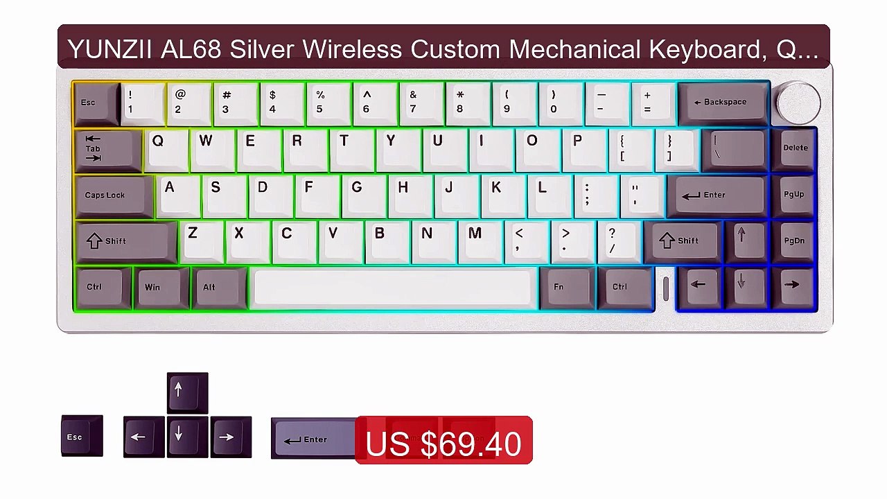 YUNZII AL68 Silver Wireless Custom Mechanical Keyboard, QMK/VI... -- Best Buy 2026 | Great Quality!
