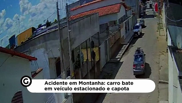 Acidente em Montanha: carro bate em veículo estacionado e capota
