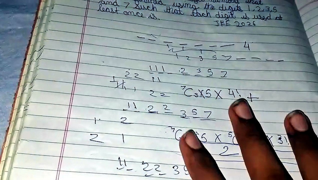 The number of 7 digit numbers that can be formed using digits 1,2,3,5 and 7 such that each digit is used atleast once is #jee main 2026 pyq #permutation and combination