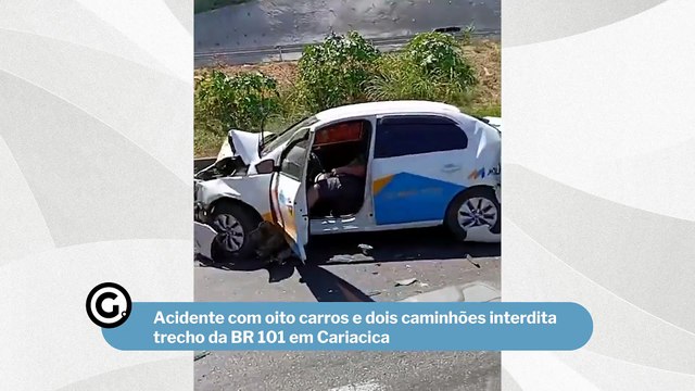 Acidente com oito carros e dois caminhões interdita trecho da BR 101 em Cariacica