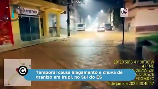 Temporal causa alagamento e chuva de granizo em Irupi, no Sul do ES