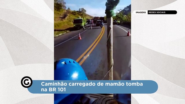 Caminhão carregado de mamão tomba na BR 101