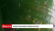 Çatalca'da maskeli kadının marketi kundaklayıp kaçtığı anlar kamerada
