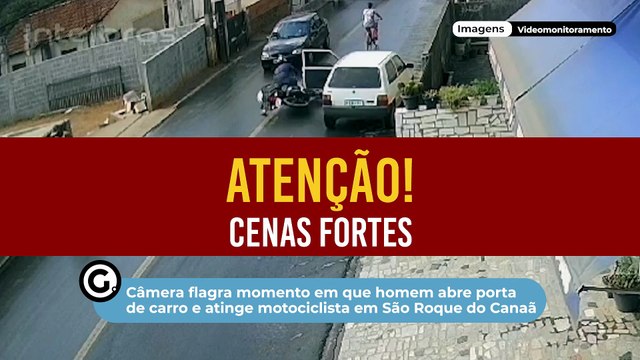 Câmera flagra momento em que homem abre porta de carro e atinge motociclista em São Roque do Canaã