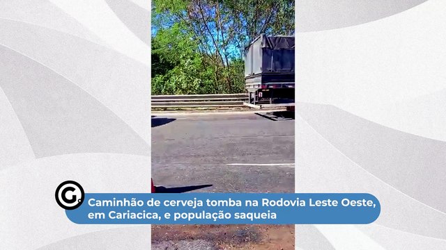 Caminhão de cerveja tomba na Rodovia Leste Oeste, em Cariacica, e população saqueia