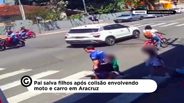 Pai salva filhos após colisão envolvendo moto e carro em Aracruz