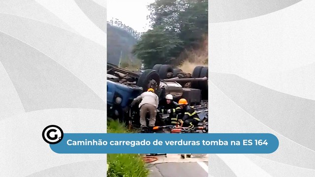 Caminhão carregado de verduras tomba na ES 164