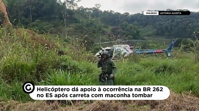 Helicóptero dá apoio à ocorrência na BR 262 no ES após carreta com maconha tombar