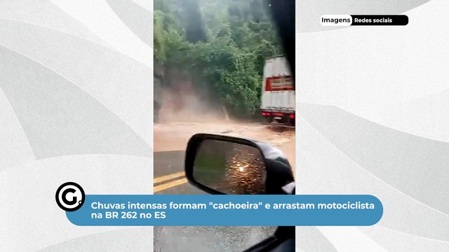 Chuvas intensas formam cachoeira e arrastam motociclista na BR 262 no ES