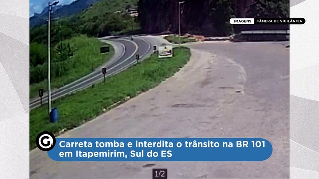 Carreta tomba e interdita o trânsito na BR 101 em Itapemirim, Sul do ES