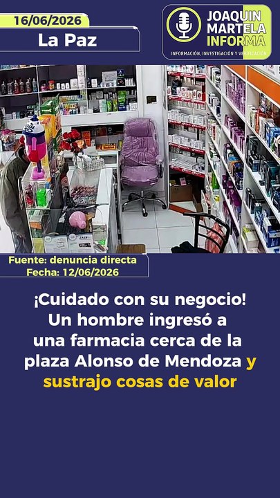 ¡Cuidado con su negocio! Un hombre ingresó a una farmacia en la Alonso de Mendoza y sustrajo cosas de valor