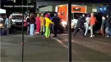 Police and protesters outside Bisalloy Steel on June 15, 2026