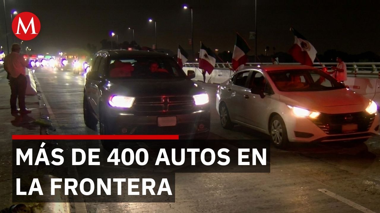 Caravana de paisanos cruza frontera en Nuevo Laredo; autoridades acompañan a familias por seguridad