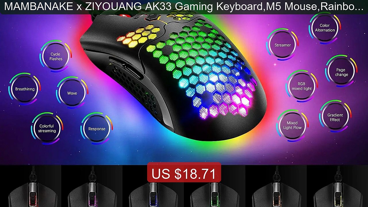 MAMBANAKE x ZIYOUANG AK33 Gaming Keyboard,M5 Mouse,Rainbow LE... -- Amazing Value 2026 | Must Have!