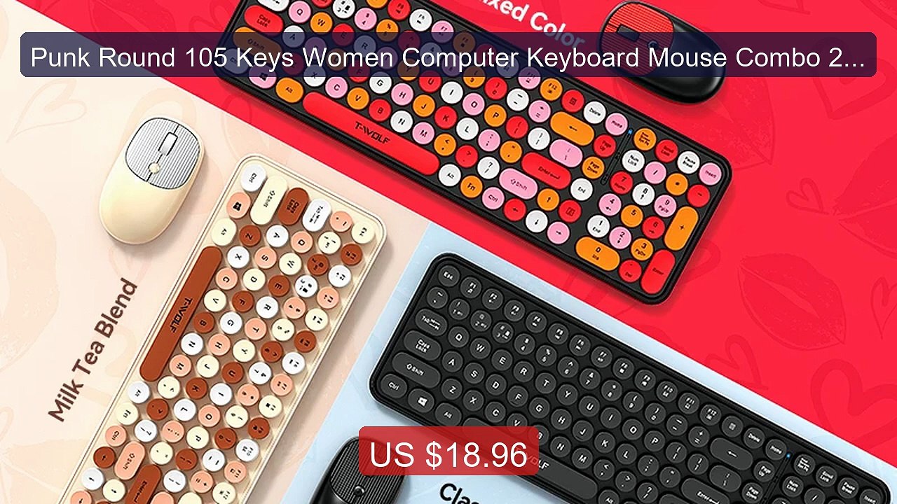 Punk Round 105 Keys Women Computer Keyboard Mouse Combo 2.4G Wirele... -- Top Rated 2026 | Buy Now!