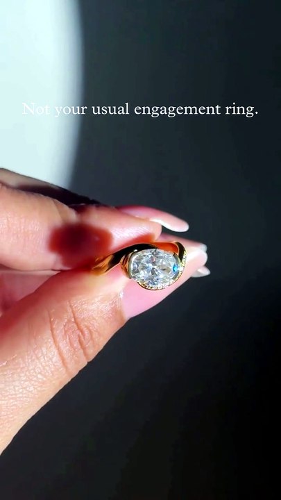 Oval Swirl Pave Moissanite Engagement Ring | Modern East-West Luxury Design
