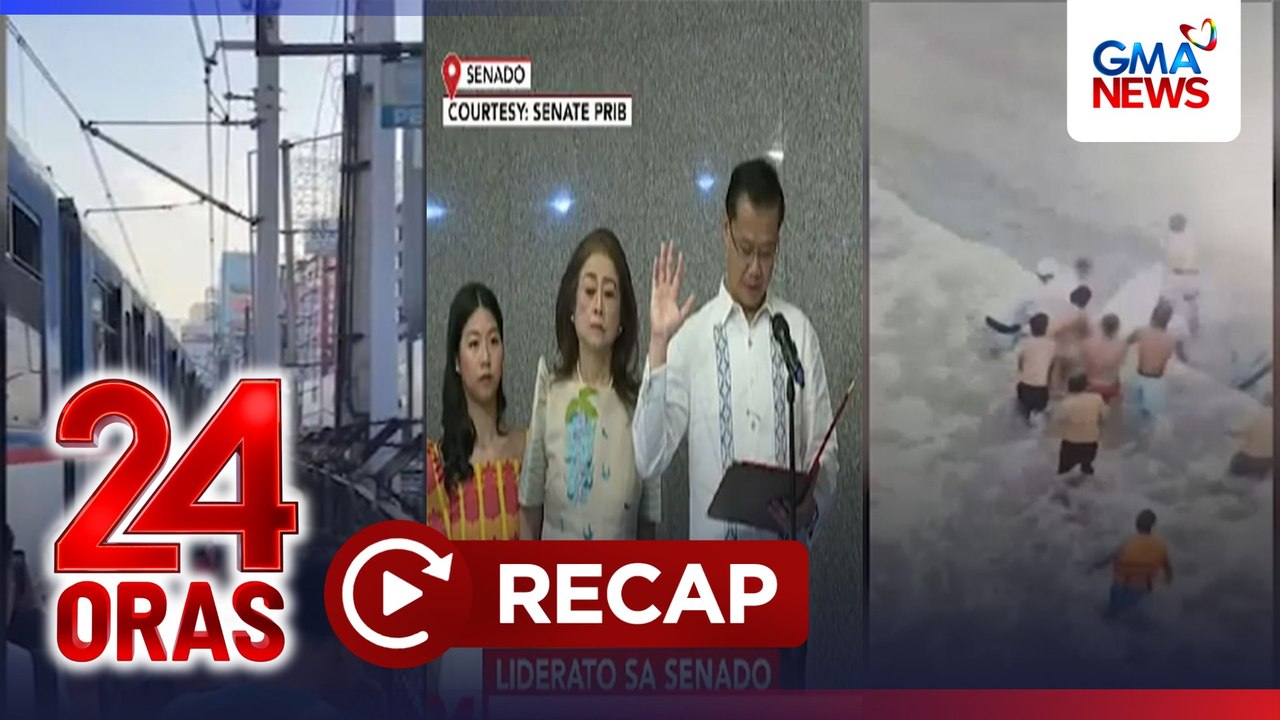 24 Oras: (Part 1) Gatchalian, bagong Senate Pres; Sen. Villanueva, kumumpleto sa 13 bumoto; Ilang pasahero, naglakad sa riles ng MRT-3, atbp.