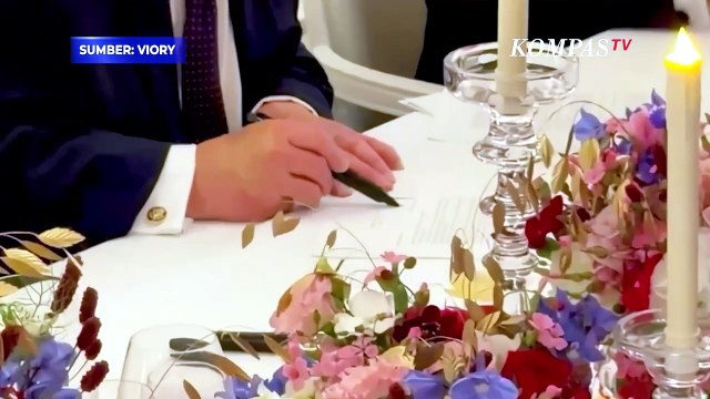 Detik-Detik Presiden AS Donald Trump Tanda Tangan Damai dengan Iran, Buat Macron Tepuk Tangan