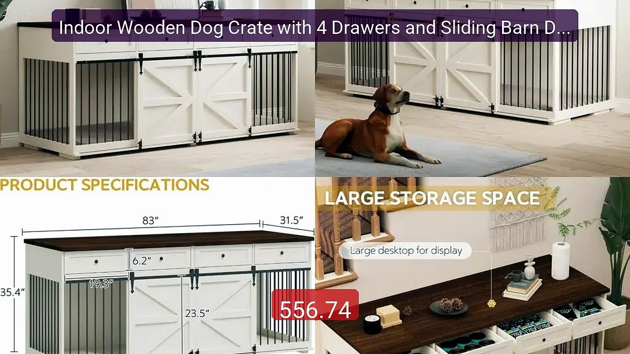 Indoor Wooden Dog Crate with 4 Drawers and Sliding Barn Doors ... -- Best Buy 2026 | Great Quality!
