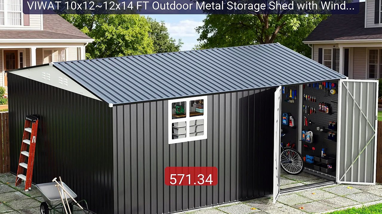 VIWAT 10x12~12x14 FT Outdoor Metal Storage Shed with Window, Lockab... -- Top Rated 2026 | Buy Now!