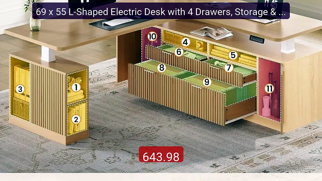69 x 55 L-Shaped Electric Desk with 4 Drawers, Storage & Powe... -- Amazing Value 2026 | Must Have!