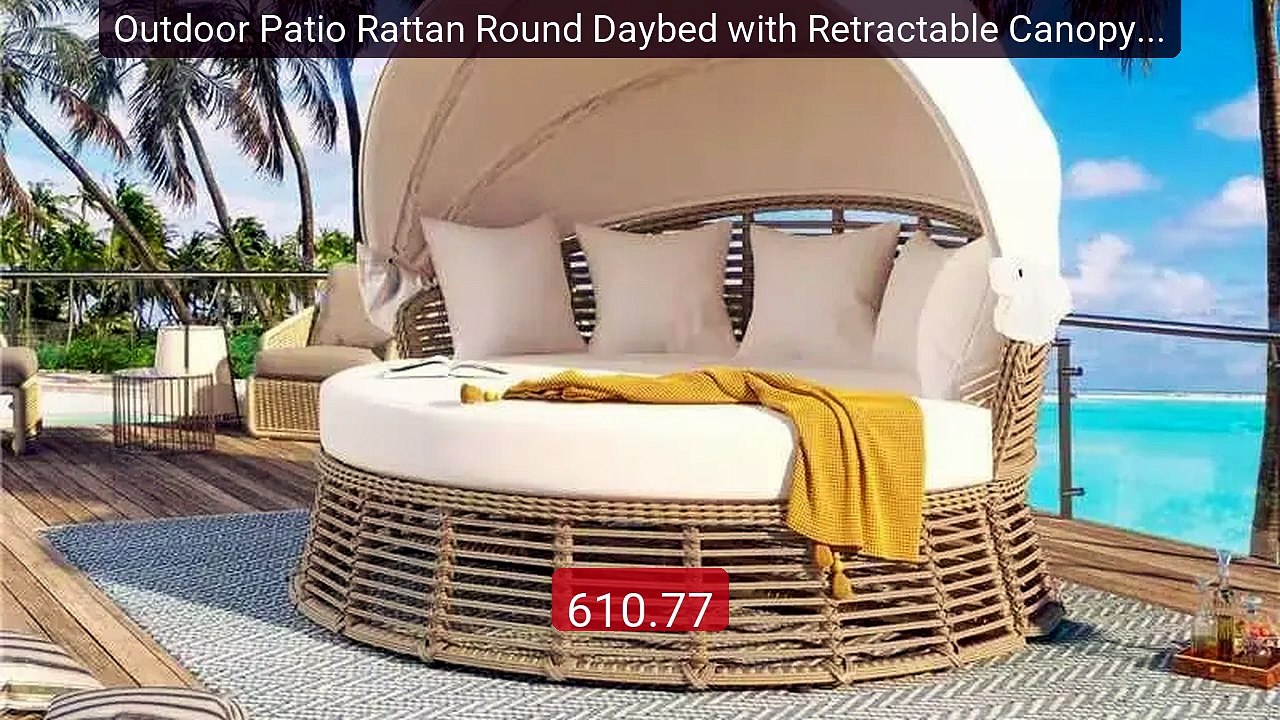 Outdoor Patio Rattan Round Daybed with Retractable Canopy Wicker Fu... -- Top Rated 2026 | Buy Now!