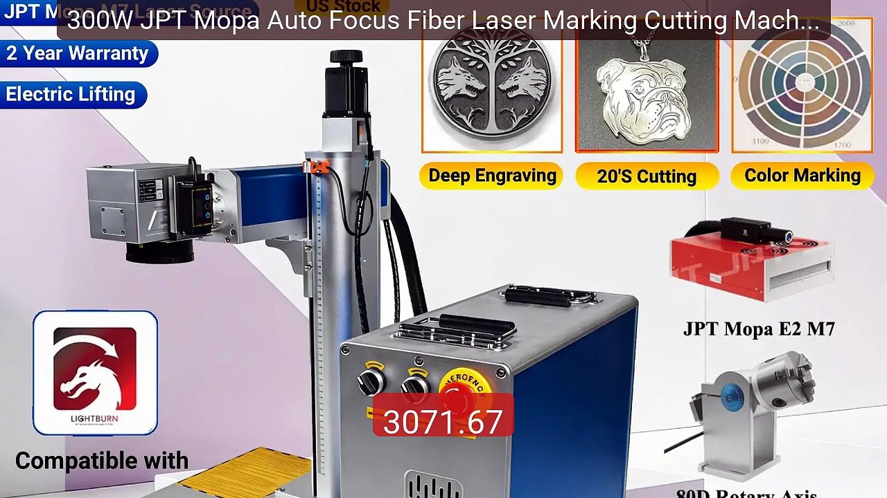 300W JPT Mopa Auto Focus Fiber Laser Marking Cu...