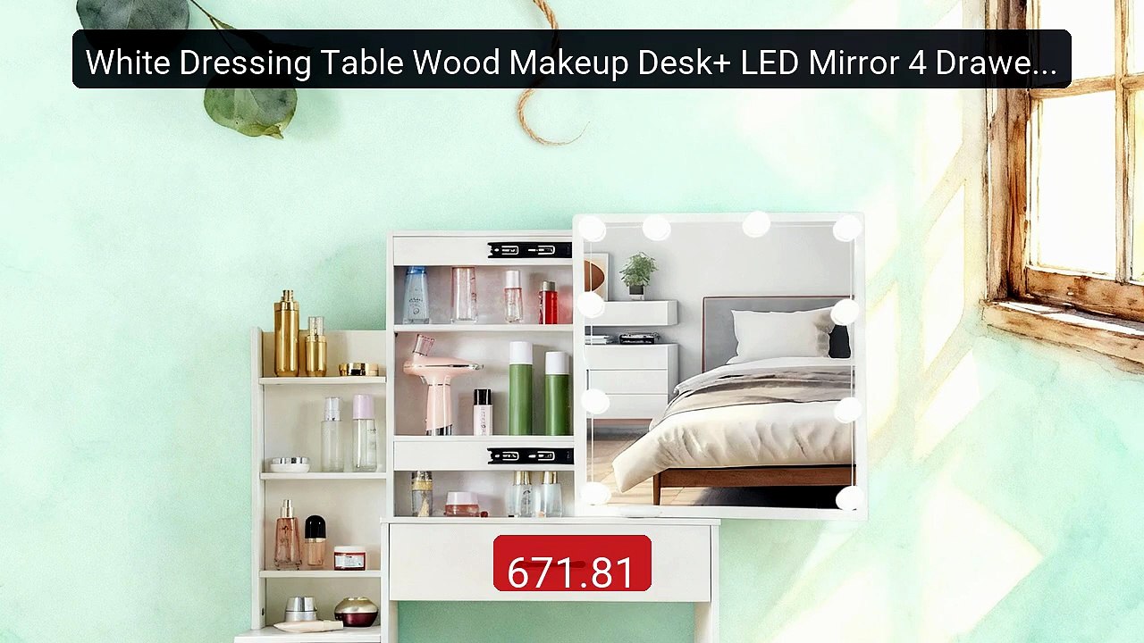 White Dressing Table Wood Makeup Desk+ LED Mirror 4 Drawers St... -- Hot Deal 2026 | Limited Offer!
