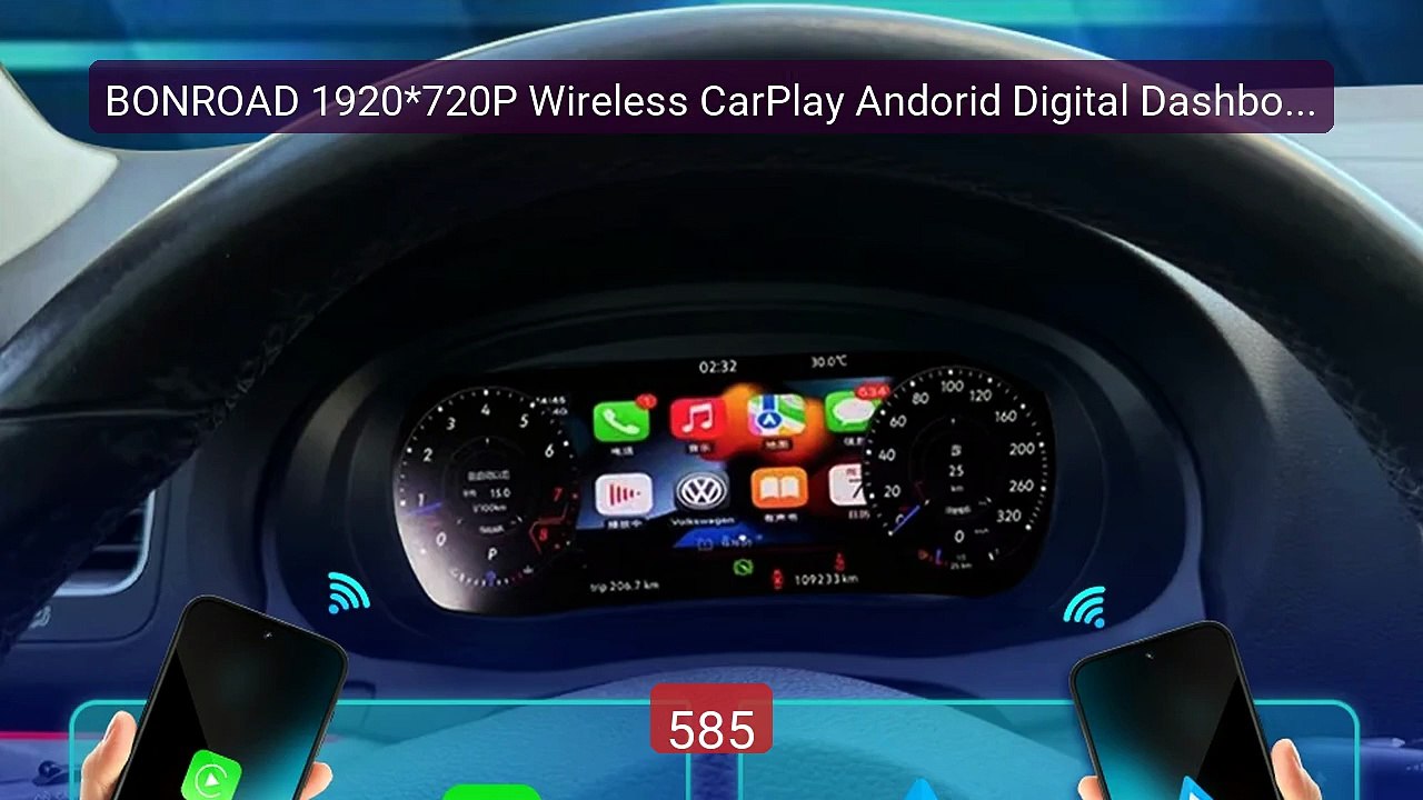 BONROAD 1920*720P Wireless CarPlay Andorid Digital Dashboard C... -- Best Buy 2026 | Great Quality!