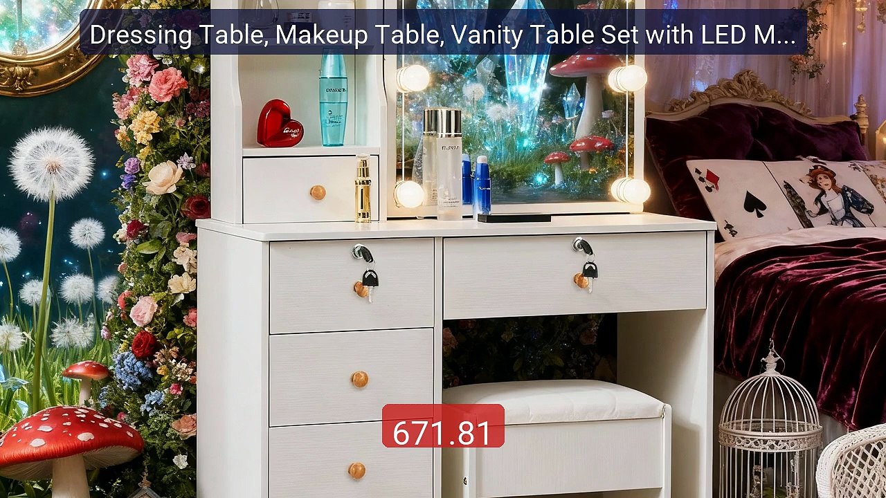 Dressing Table, Makeup Table, Vanity Table Set with LED Mirror 6 D... -- Best Deal 2026 | Shop Now!
