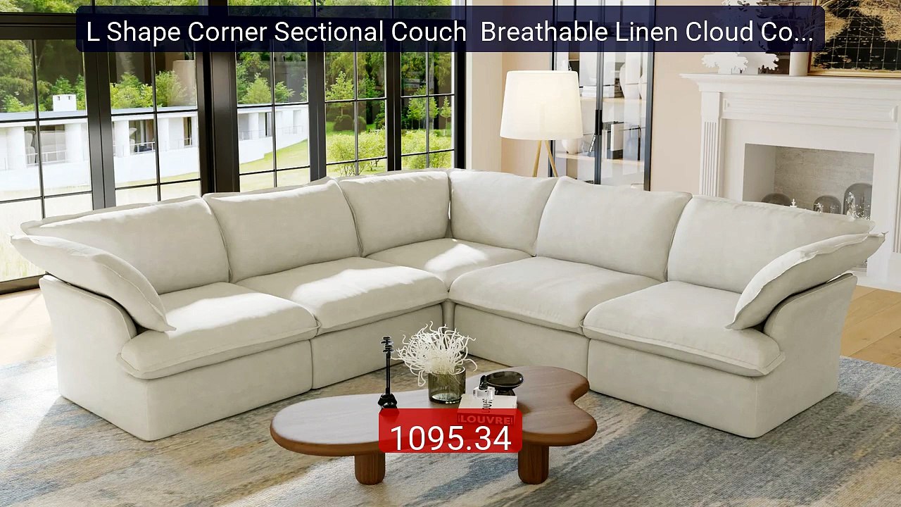 L Shape Corner Sectional Couch  Breathable Linen Cloud Couches Dow... -- Best Deal 2026 | Shop Now!