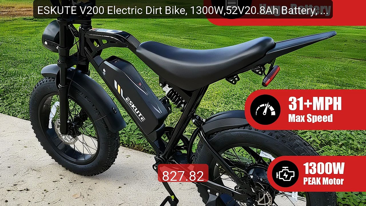 ESKUTE V200 Electric Dirt Bike, 1300W,52V20.8Ah Battery, 20" x4.0 ... -- Best Deal 2026 | Shop Now!