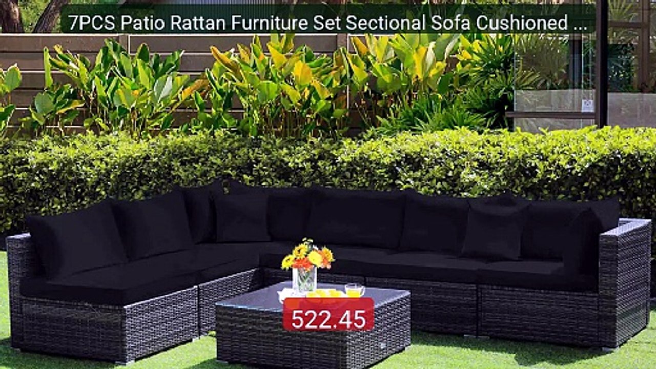 7PCS Patio Rattan Furniture Set Sectional Sofa Cushioned Garden Black -- Top Rated 2026 | Buy Now!