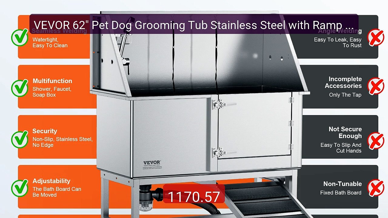 VEVOR 62" Pet Dog Grooming Tub Stainless Steel with Ramp Fauc... -- Amazing Value 2026 | Must Have!