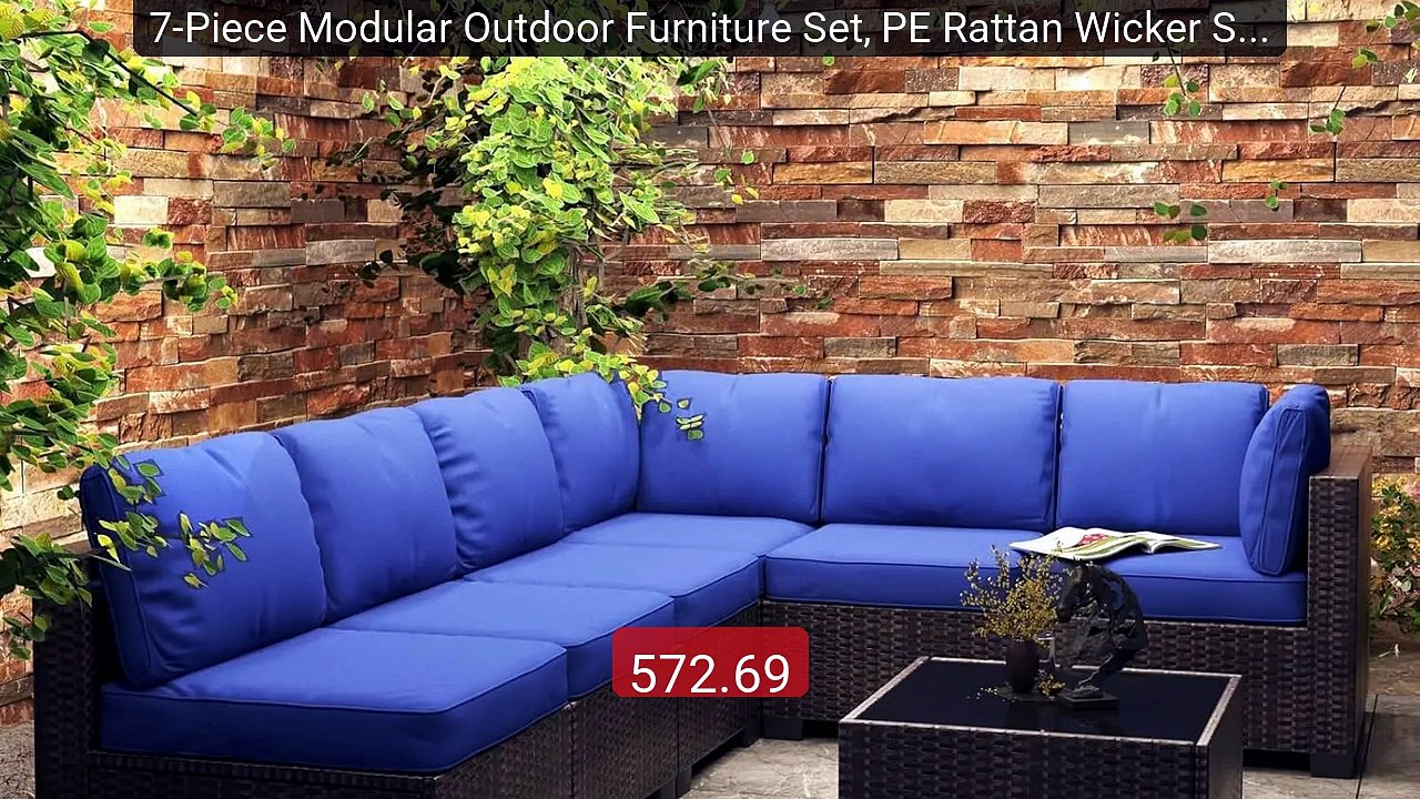 7-Piece Modular Outdoor Furniture Set, PE Ratta...