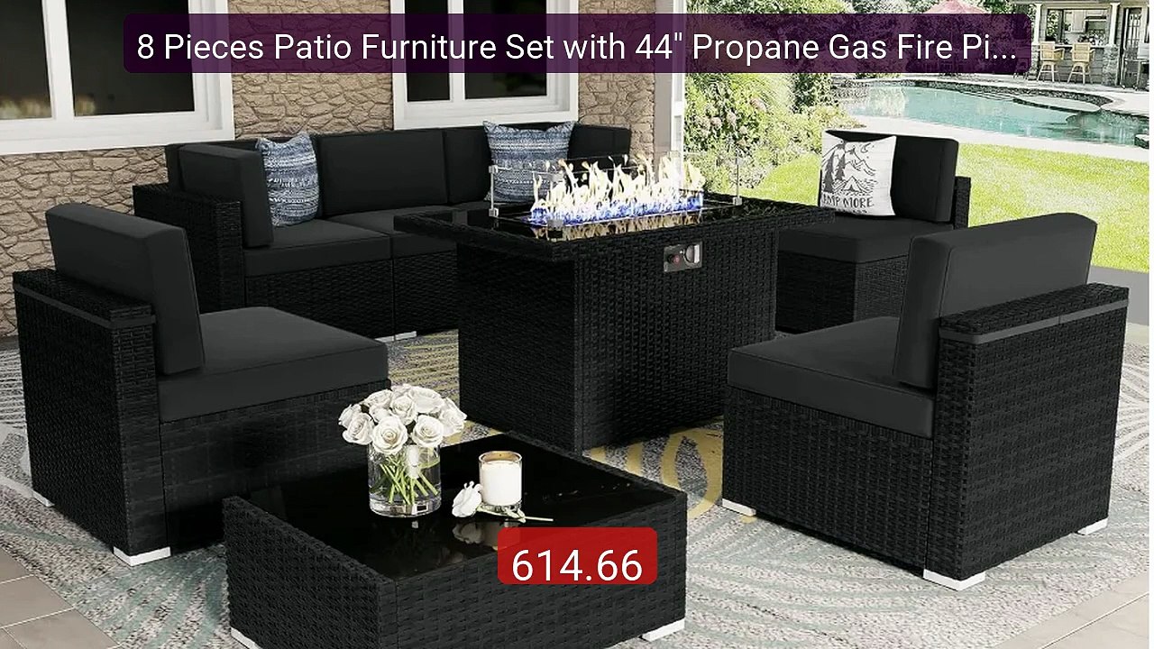 8 Pieces Patio Furniture Set with 44" Propane Gas Fire Pit Ta... -- Amazing Value 2026 | Must Have!