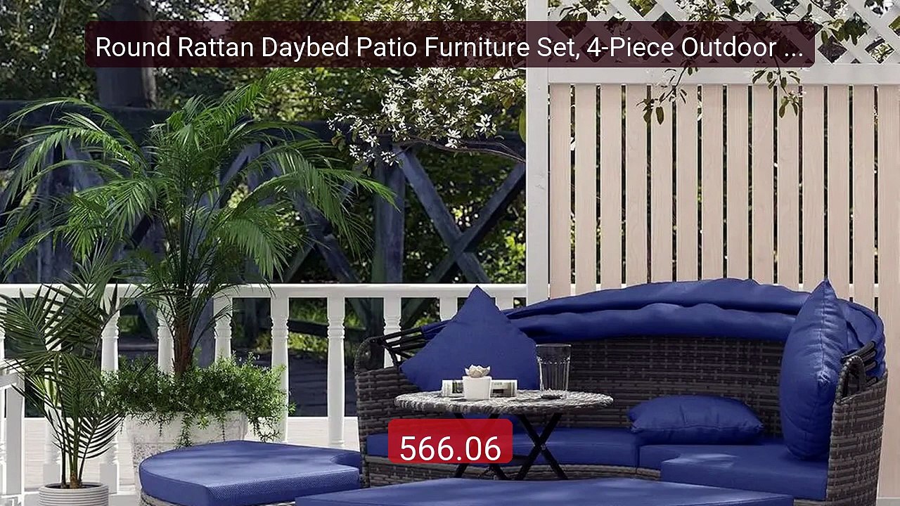 Round Rattan Daybed Patio Furniture Set, 4-Piece Outdoor Secti... -- Best Buy 2026 | Great Quality!