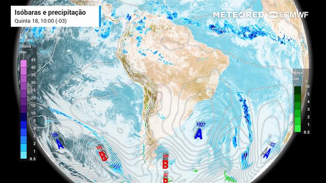 Quinta-feira, 18 de junho: Chuva e linhas de pressão (isóbaras)