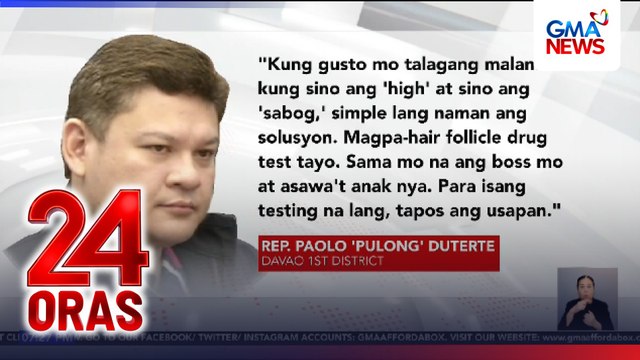 Davao City Rep. Pulong Duterte, naghamon ng drug test kay DILG Sec. Jonvic Remulla | 24 Oras