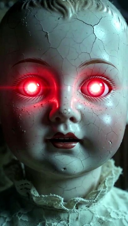 "Scary Doll Secret: Glowing Eyes & Spinning Head Horror!"