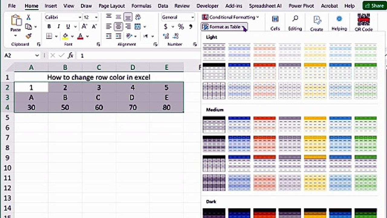 How to change row color in excel