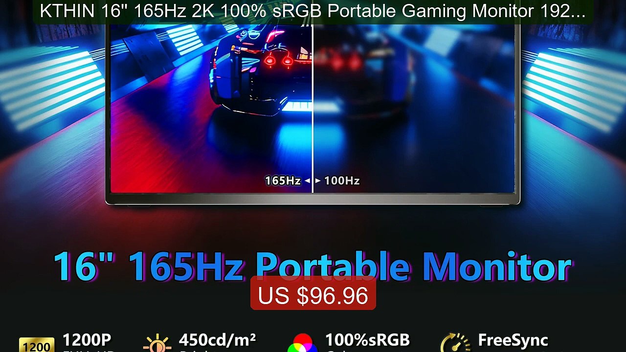 KTHIN 16'' 165Hz 2K 100% sRGB Portable Gaming Monitor 1920*1200 16... -- Best Deal 2026 | Shop Now!