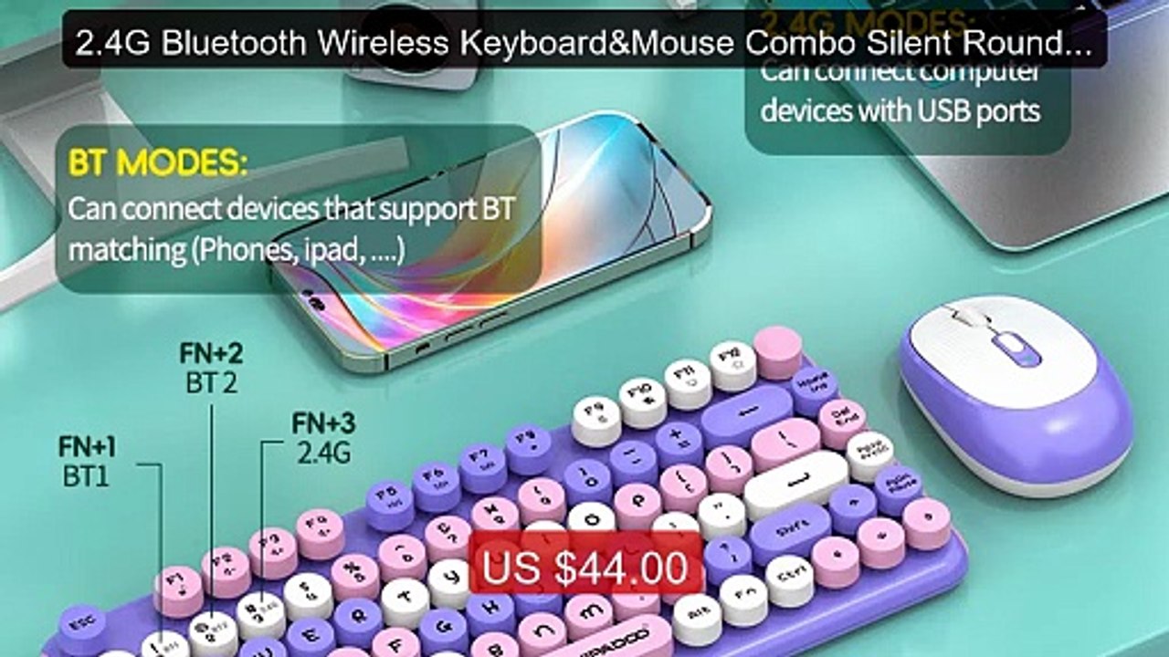 2.4G Bluetooth Wireless Keyboard&Mouse Combo Silent Round Keyb... -- Hot Deal 2026 | Limited Offer!