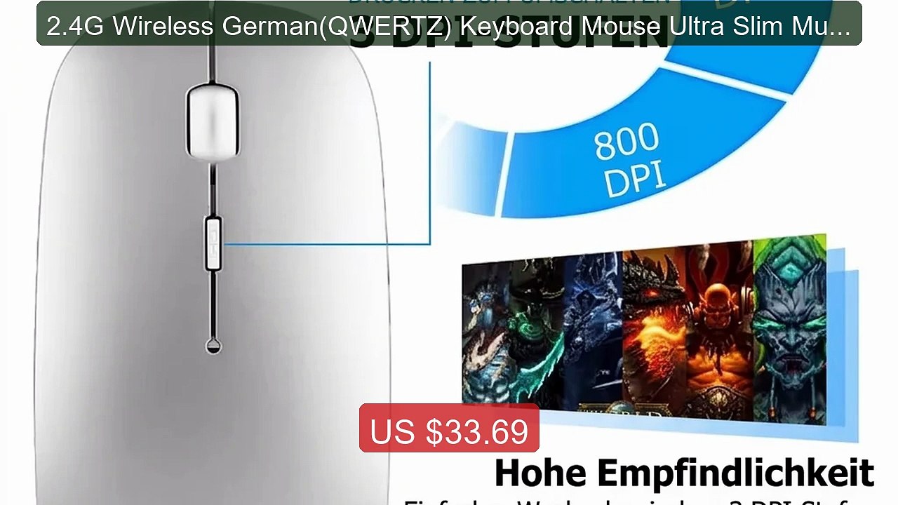 2.4G Wireless German(QWERTZ) Keyboard Mouse Ultra Slim Multim... -- Amazing Value 2026 | Must Have!