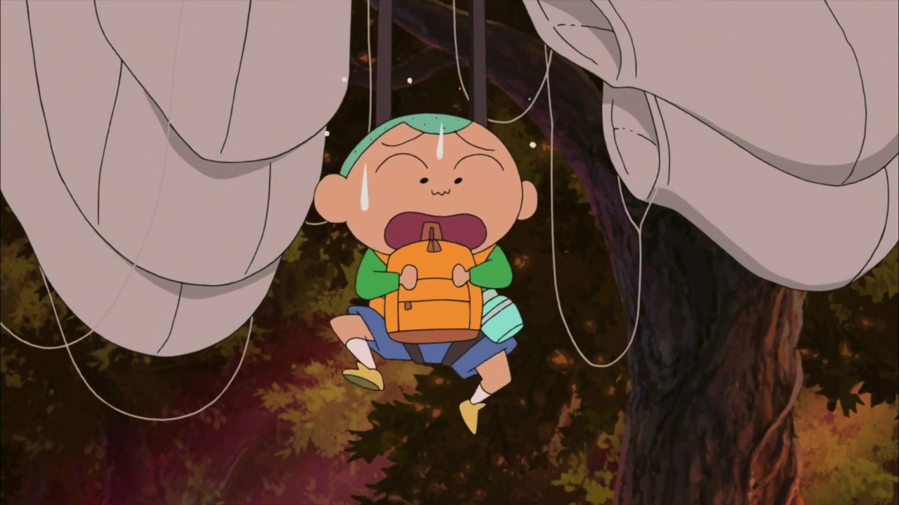 Crayon Shin-chan: Very Tasty! B-class Gourmet Survival!! - parachute stuck in a tree