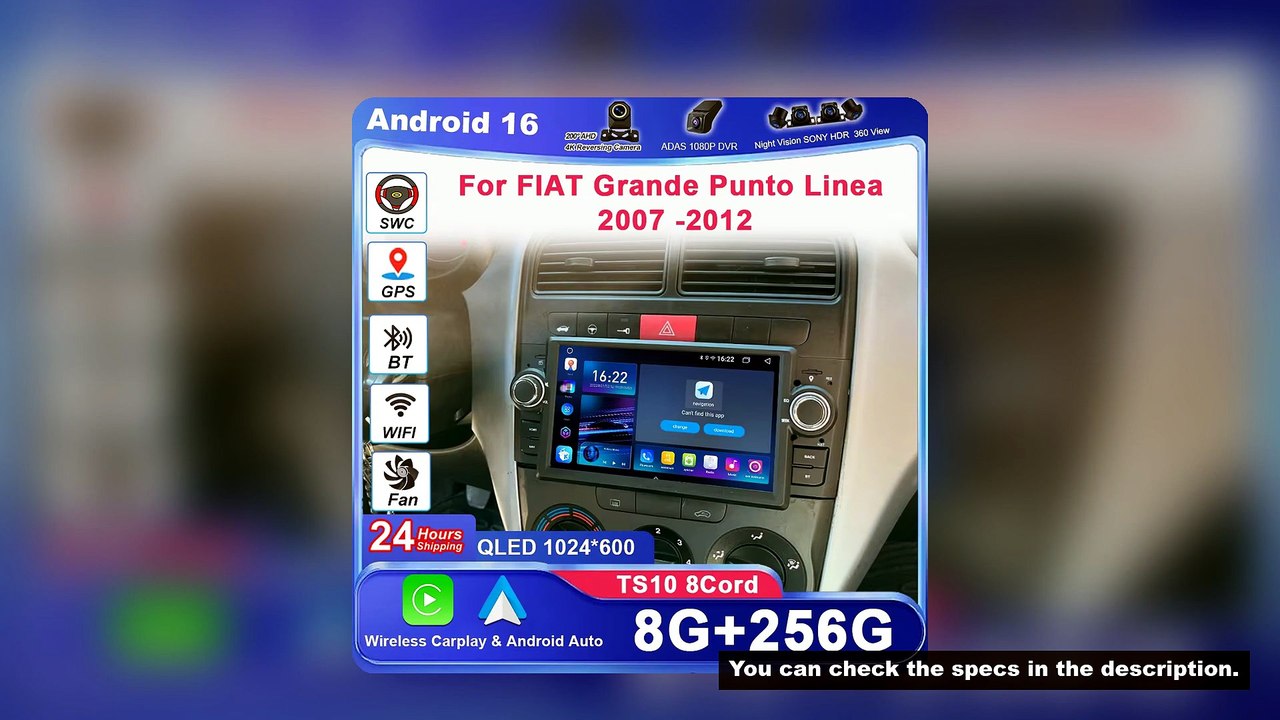 Android 16 Radio Stereo For FIAT Grande Punto Linea 2007 -2012 Auto GPS Navigation Multimedia Video