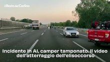 Incidente in A1, camper tamponato. Il video dell'atterraggio dell'elisoccorso