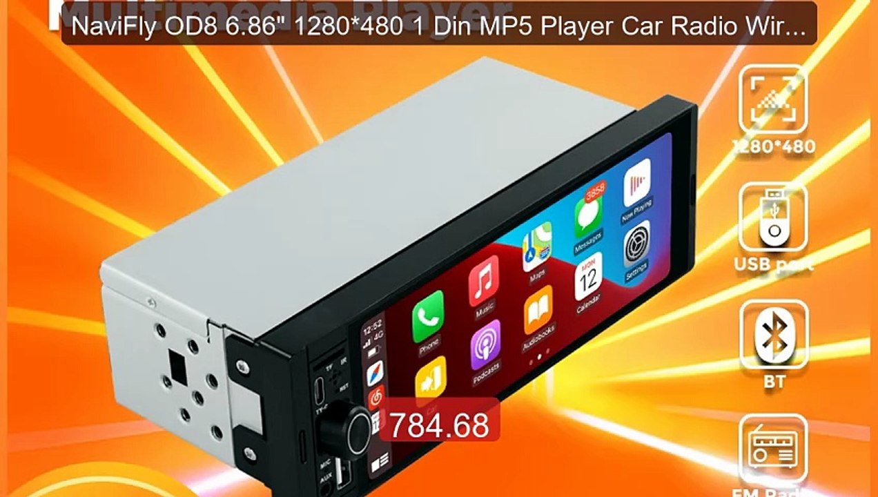 NaviFly OD8 6.86" 1280*480 1 Din MP5 Player Car Radio Wireless Carp... -- Top Rated 2026 | Buy Now!